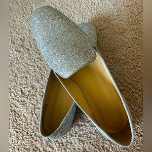 J. Crew Silver Glitter Smoking Slipper